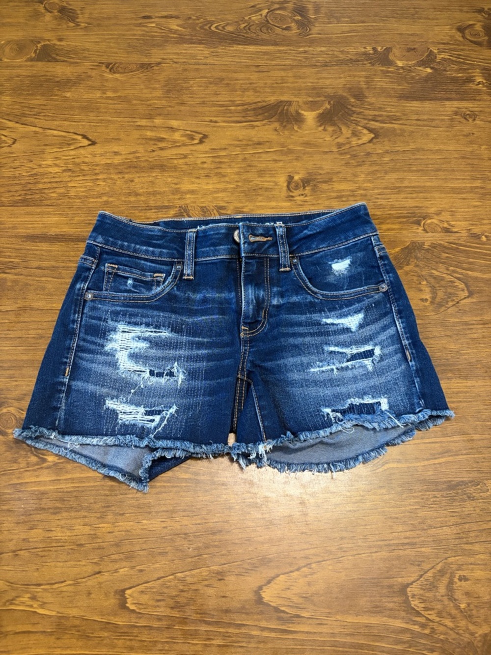 American Eagle Outfitters Distressed Dark Blue Denim Cutoff Shorts